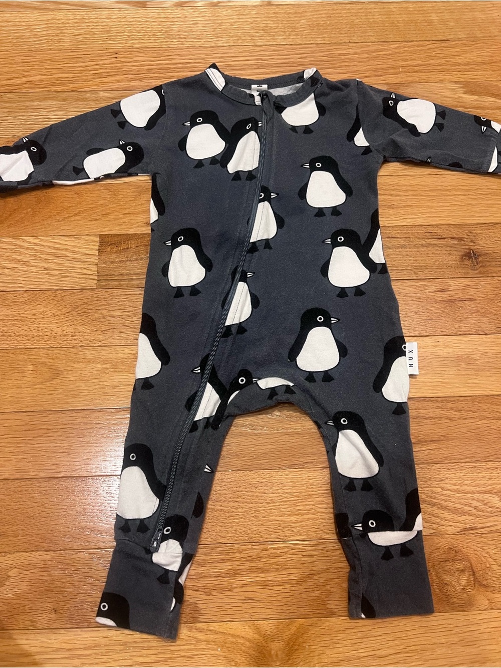 Huxbaby Dark Gray Penguin Zip One-Piece